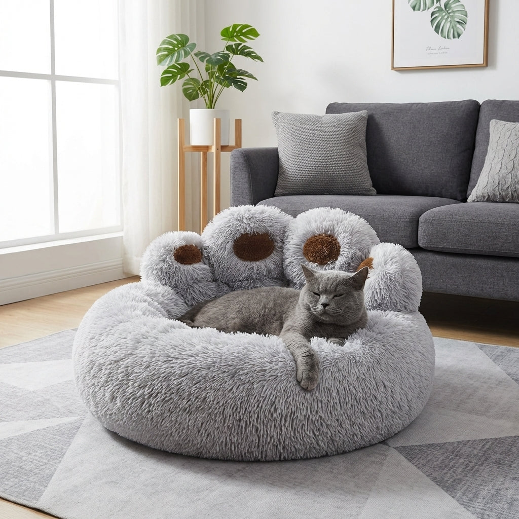 Round Plush Cat Bed with Novelty Character Design | Long Pile | M/L/XL9
