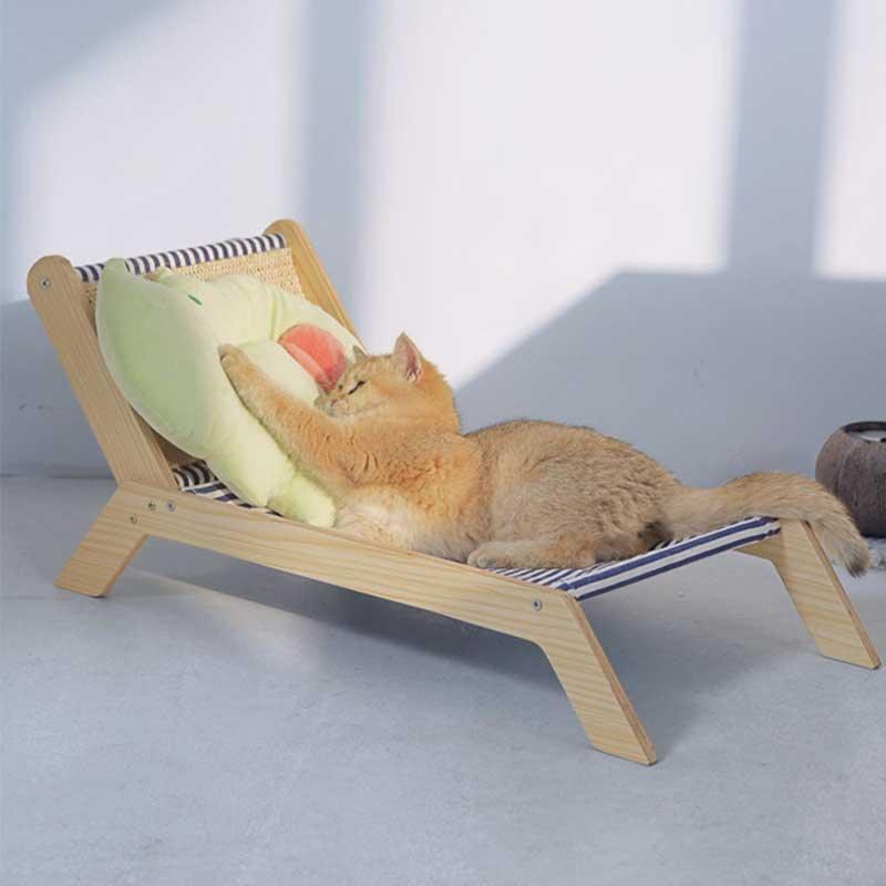 Cat Lounger Bed, Beach Chair Style | Optional Palm Tree Scratching Post