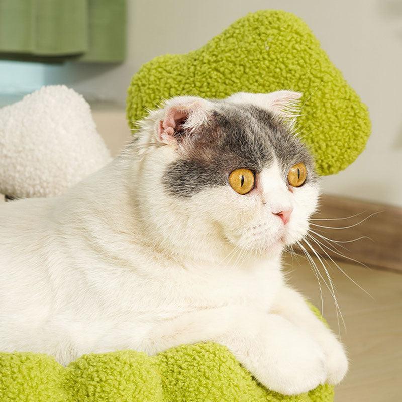 Oval Cat Scratcher Bed with Tree Decor | Plush Rim, 25.6 in
