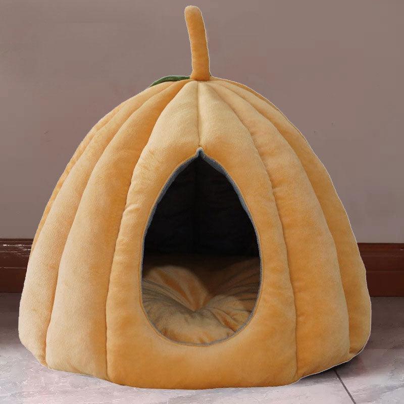 Pumpkin Cat Cave Bed | Plush, Semi-Enclosed, M or L, 3 Colors