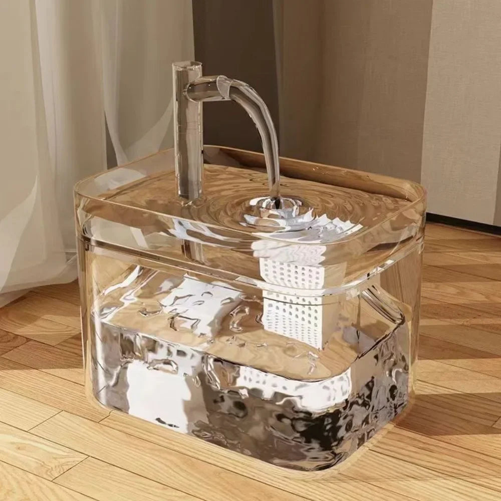 Cat Water Fountain, Clear Cube Design | Arched Spout, 6 Colors