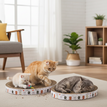 Cardboard Cat Scratcher Bed | Round or Oval Lounger, 4 Styles