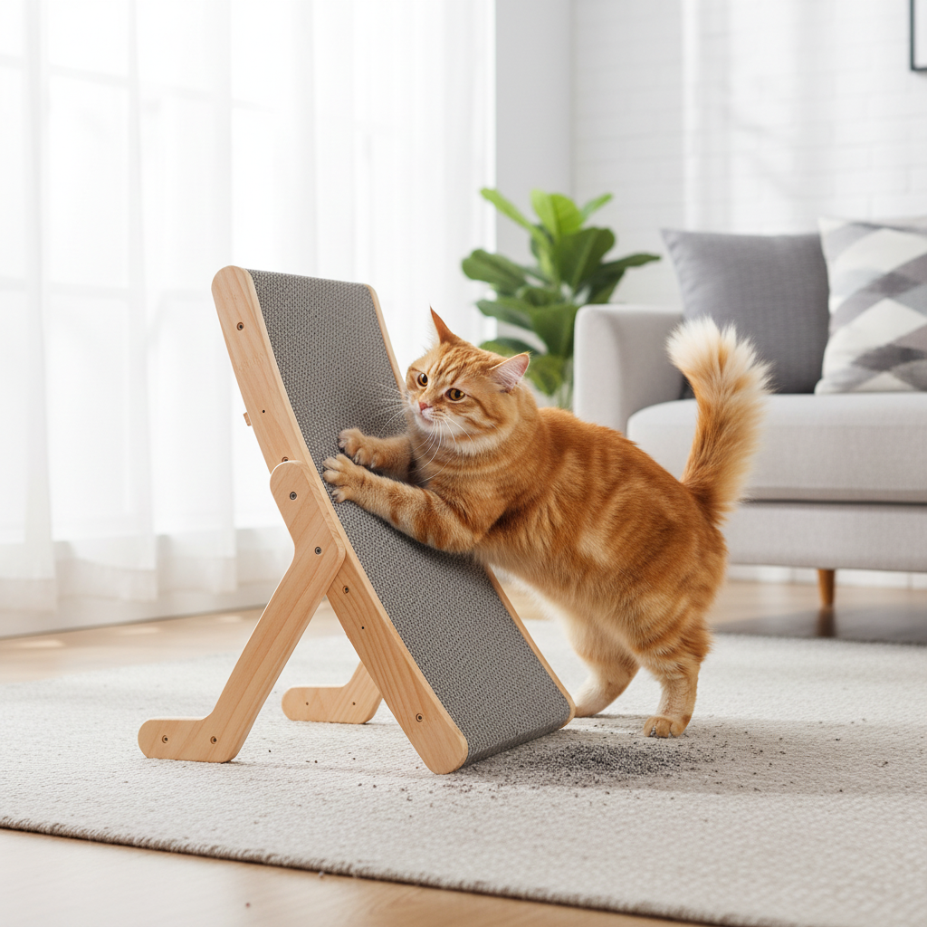Curved Cat Scratcher Lounge | Wood Frame, Replaceable Cardboard Pad