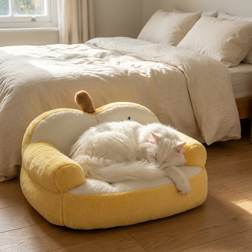 Apple-Shaped Cat Sofa Bed | Rabbit Fur Plush | Removable Cover