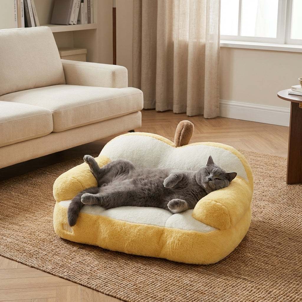 Apple-Shaped Cat Sofa Bed | Rabbit Fur Plush | Removable Cover