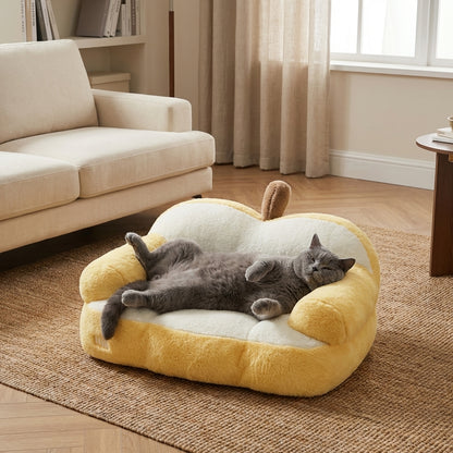 Apple-Shaped Cat Sofa Bed | Rabbit Fur Plush | Removable Cover