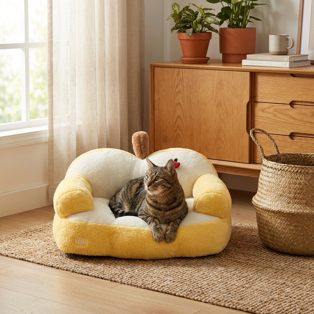 Apple-Shaped Cat Sofa Bed | Rabbit Fur Plush | Removable Cover