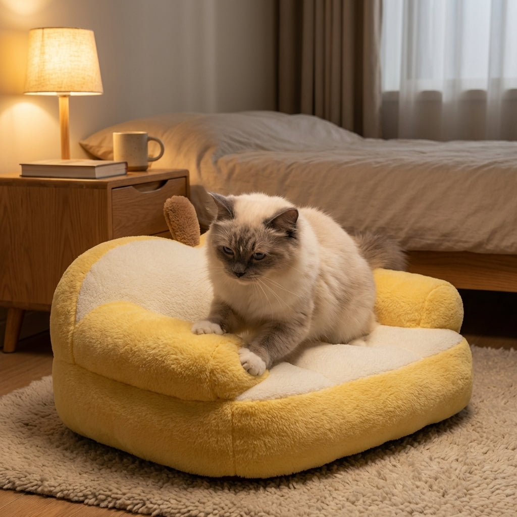 Apple-Shaped Cat Sofa Bed | Rabbit Fur Plush | Removable Cover