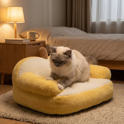 Apple-Shaped Cat Sofa Bed | Rabbit Fur Plush | Removable Cover