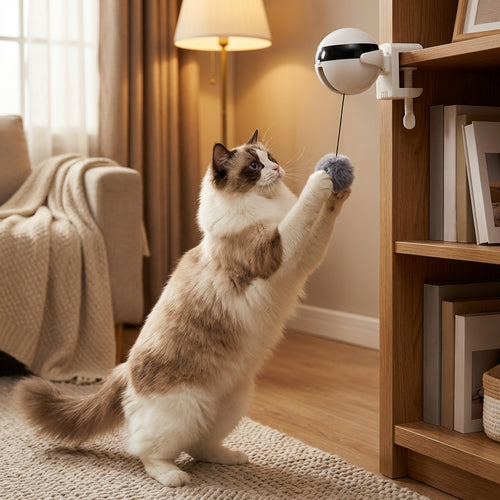 Automatic Lifting Cat Toy | Clamp-On String & Pompom | Hands-Free