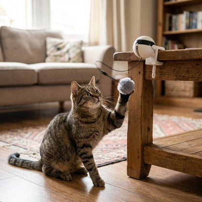 Automatic Lifting Cat Toy | Clamp-On String & Pompom | Hands-Free