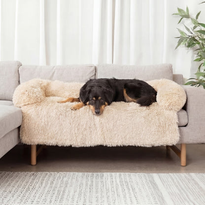 Fluffy Dog Couch Cover with Bolster | Faux Fur, Raised Edges, 35.4 in