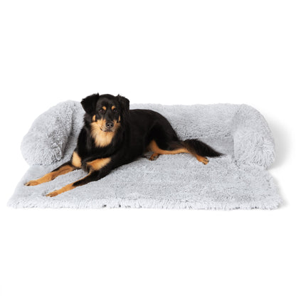 Fluffy Dog Couch Cover with Bolster | Faux Fur, Raised Edges, 35.4 in