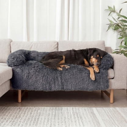 Fluffy Dog Couch Cover with Bolster | Faux Fur, Raised Edges, 35.4 in