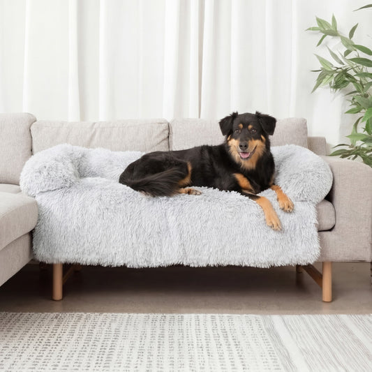 Fluffy Dog Couch Cover with Bolster | Faux Fur, Raised Edges, 35.4 in