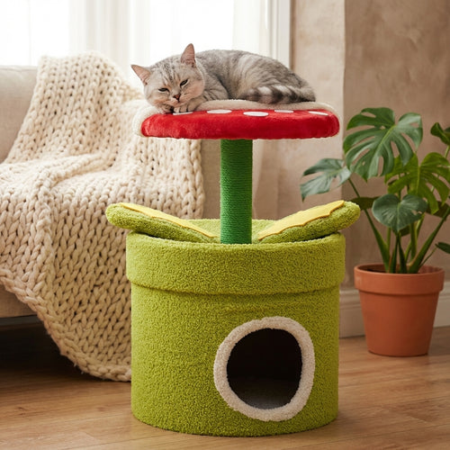 Carnivorous Plant Cat Tree with Hideaway & Scratching Post | Sisal & Teddy Fluff