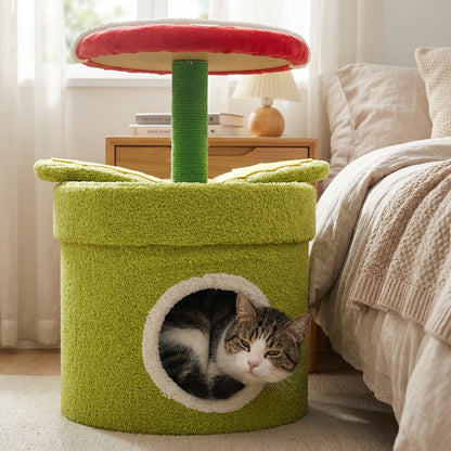 Carnivorous Plant Cat Tree with Hideaway & Scratching Post | Sisal & Teddy Fluff