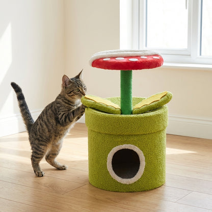 Carnivorous Plant Cat Tree with Hideaway & Scratching Post | Sisal & Teddy Fluff