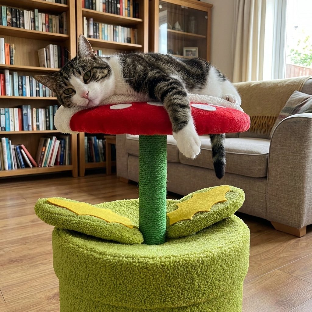 Carnivorous Plant Cat Tree with Hideaway & Scratching Post | Sisal & Teddy Fluff