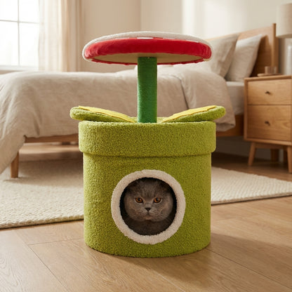 Carnivorous Plant Cat Tree with Hideaway & Scratching Post | Sisal & Teddy Fluff