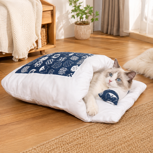 Cat Sleeping Bag Bed with Pillow | Futon Style, Small or Large