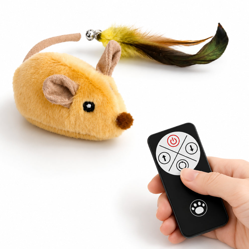 Remote Control Mouse Cat Toy | Plush with Feather Tail, Rechargeable