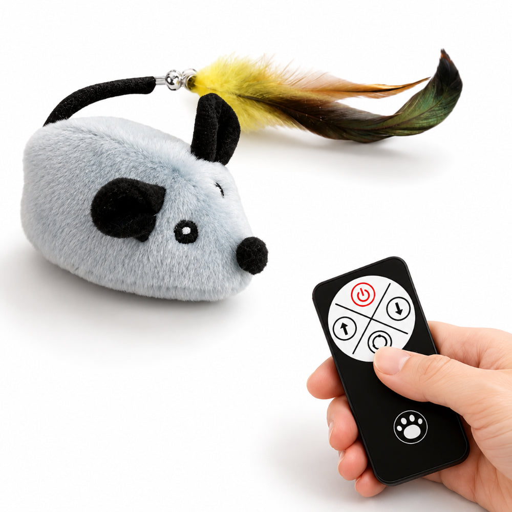 Remote Control Mouse Cat Toy | Plush with Feather Tail, Rechargeable