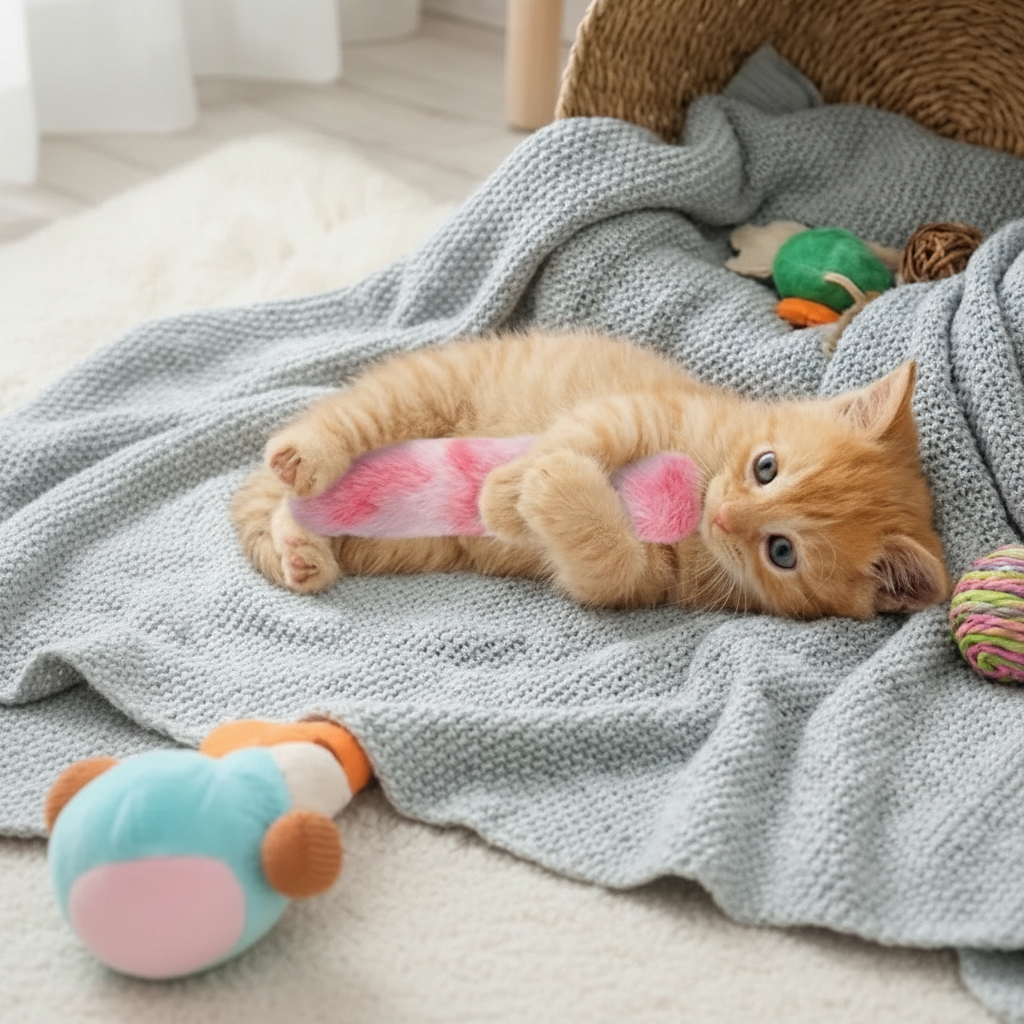 Plush Cat Kicker Toy | Fluffy Tie-Dye Pillow, 7.9 in