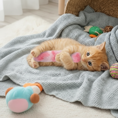 Plush Cat Kicker Toy | Fluffy Tie-Dye Pillow, 7.9 in