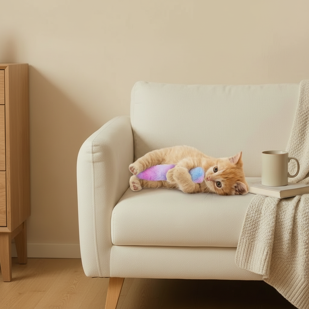 Plush Cat Kicker Toy | Fluffy Tie-Dye Pillow, 7.9 in
