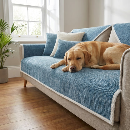 Chenille Sofa Cover | Striped Anti-Scratch | Grey / Blue / Beige