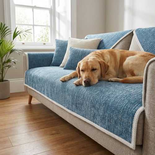 Chenille Sofa Cover | Striped Anti-Scratch | Grey / Blue / Beige