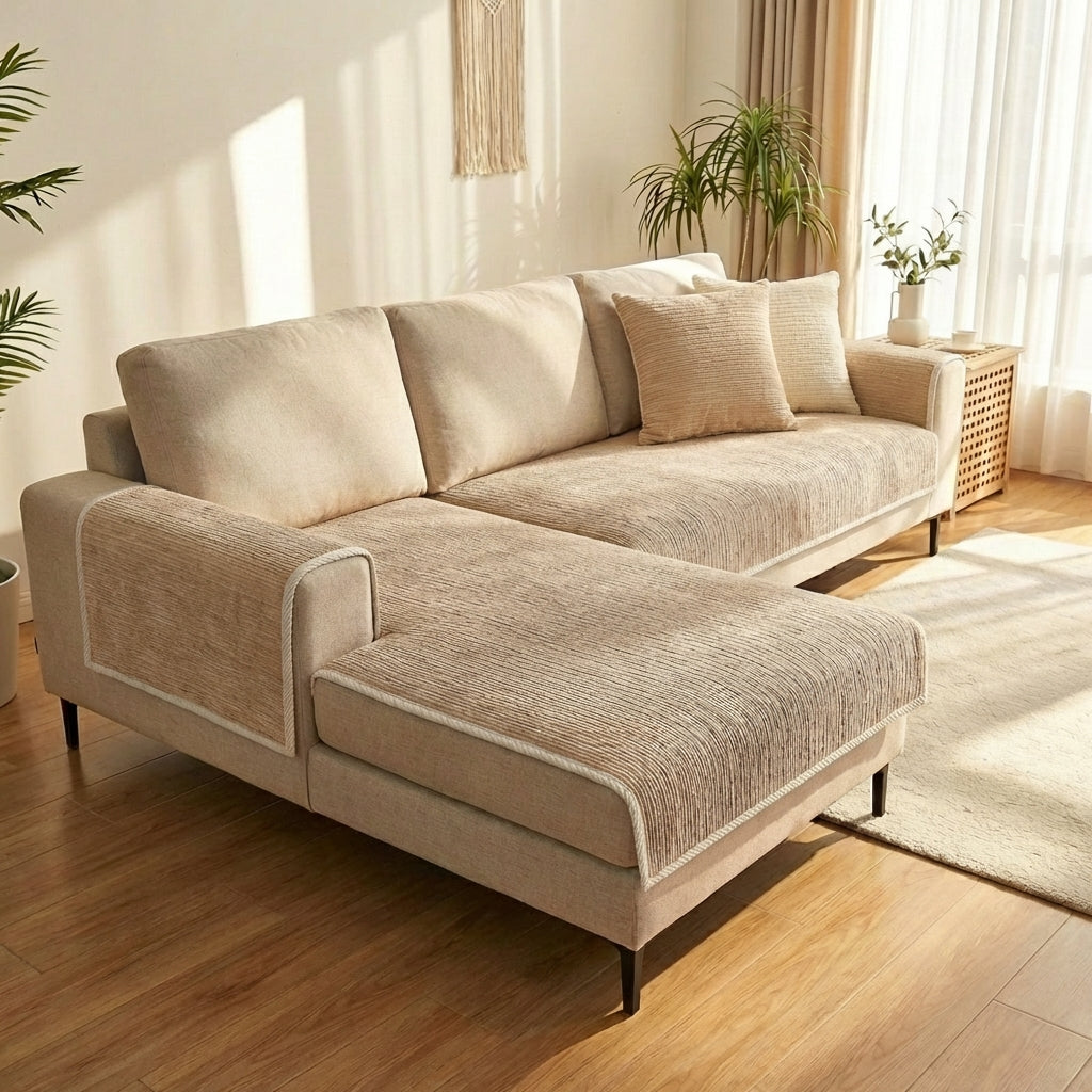 Chenille Sofa Cover | Striped Anti-Scratch | Grey / Blue / Beige