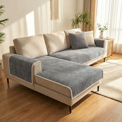 Chenille Sofa Cover | Striped Anti-Scratch | Grey / Blue / Beige