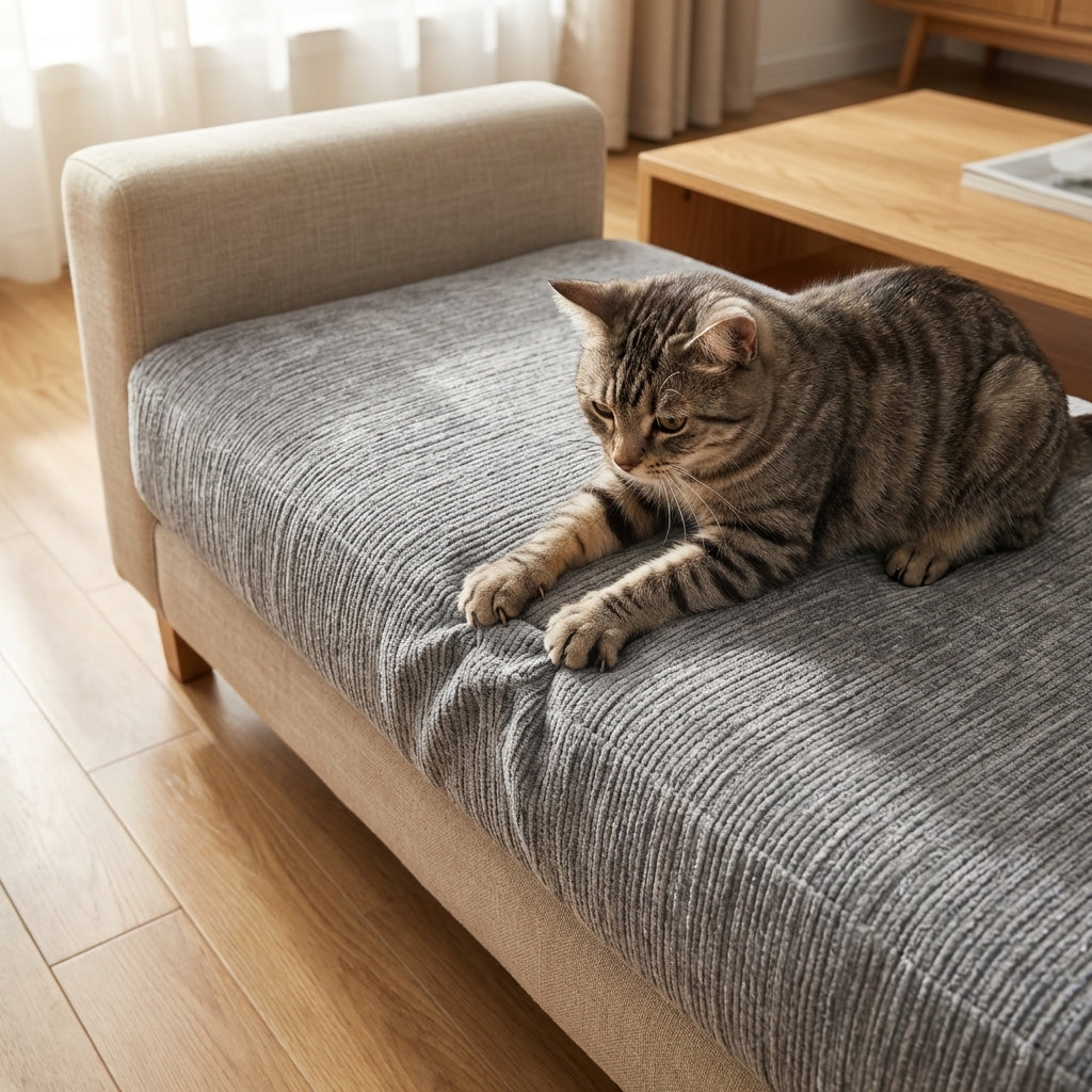Chenille Sofa Cover | Striped Anti-Scratch | Grey / Blue / Beige