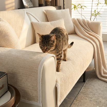 Chenille Sofa Cover | Striped Anti-Scratch | Grey / Blue / Beige