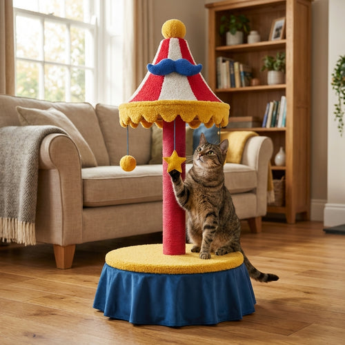 Circus-Themed Cat Tree & Bed Set | Teddy Fleece | 3 Styles