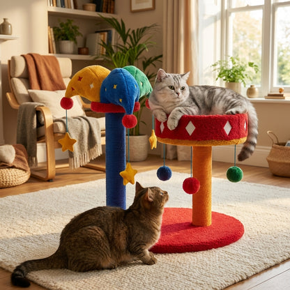 Circus-Themed Cat Tree & Bed Set | Teddy Fleece | 3 Styles