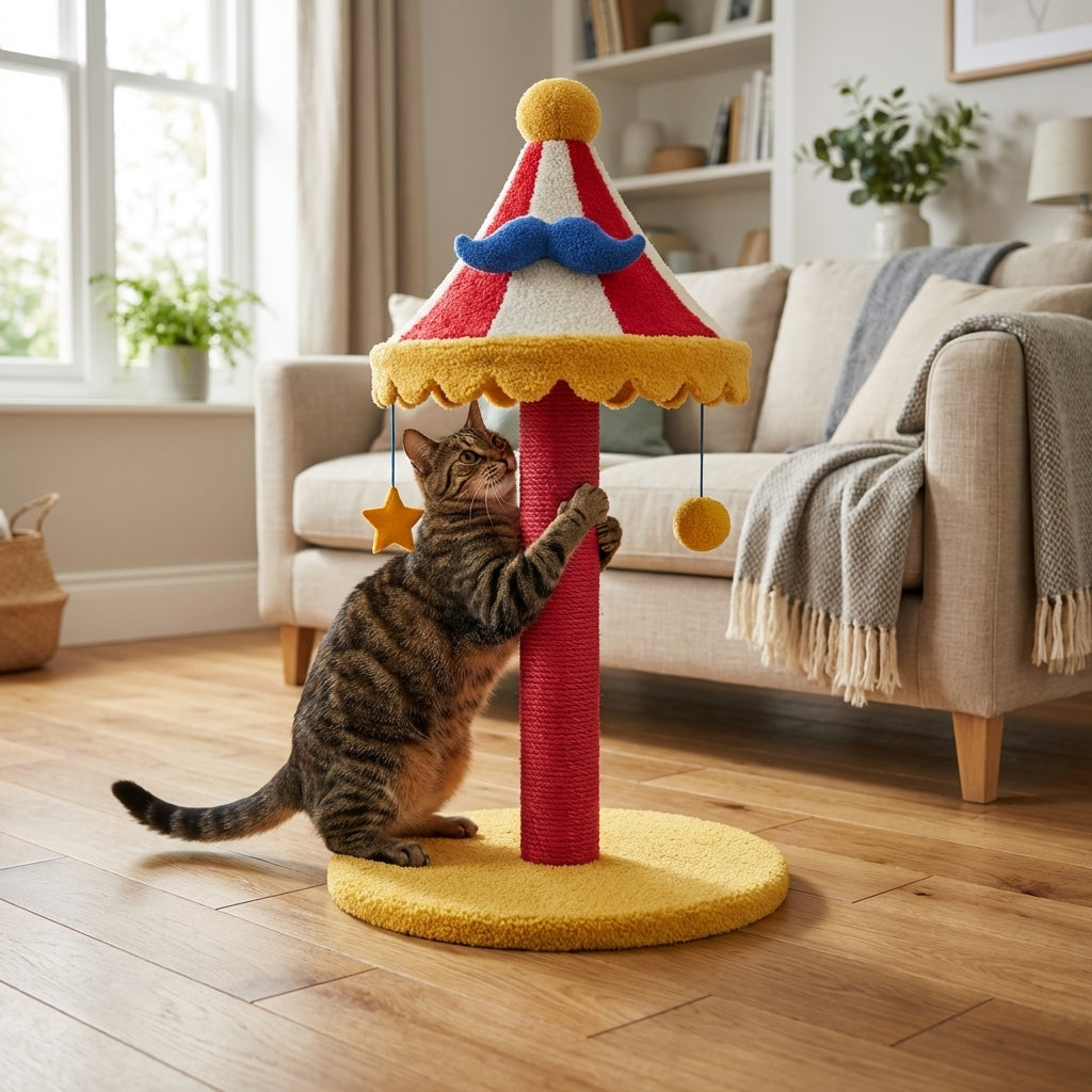 Circus-Themed Cat Tree & Bed Set | Teddy Fleece | 3 Styles