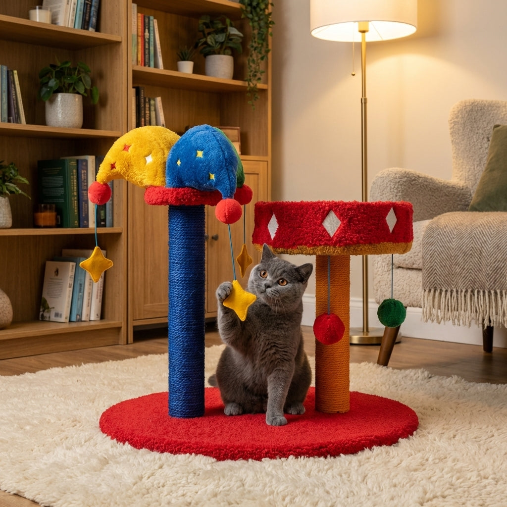 Circus-Themed Cat Tree & Bed Set | Teddy Fleece | 3 Styles