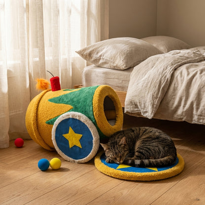Circus-Themed Cat Tree & Bed Set | Teddy Fleece | 3 Styles