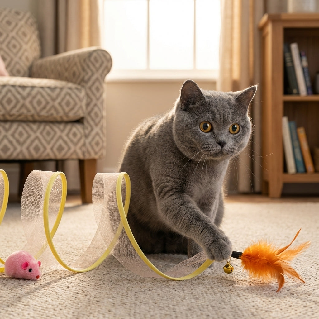Collapsible Cat Tunnel Toy with Feather Attachments | Mesh & Steel Frame