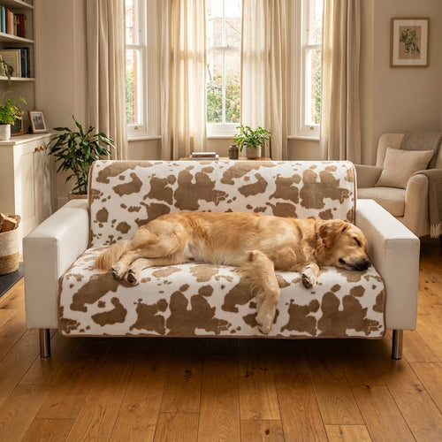 Cow Print Plush Pet Blanket | Non-Slip Backing | 2 Sizes