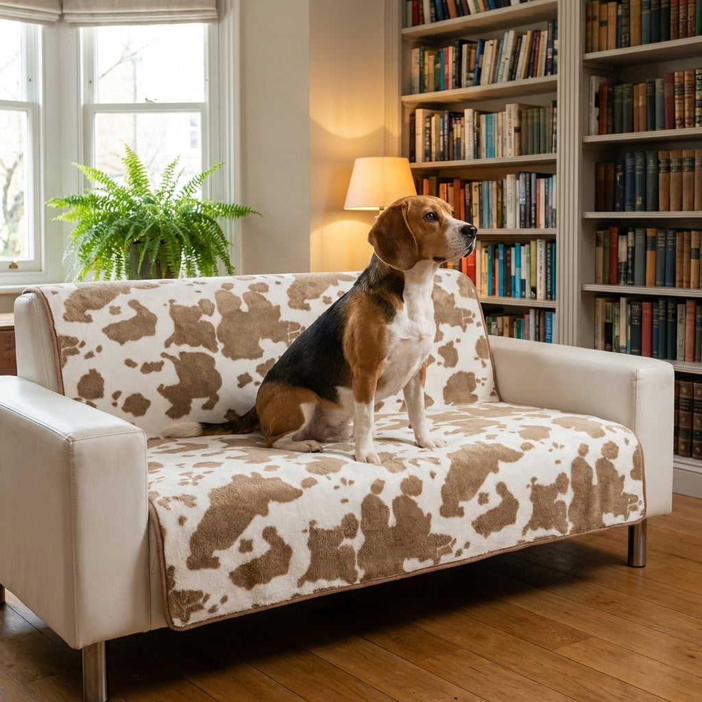 Cow Print Plush Pet Blanket | Non-Slip Backing | 2 Sizes