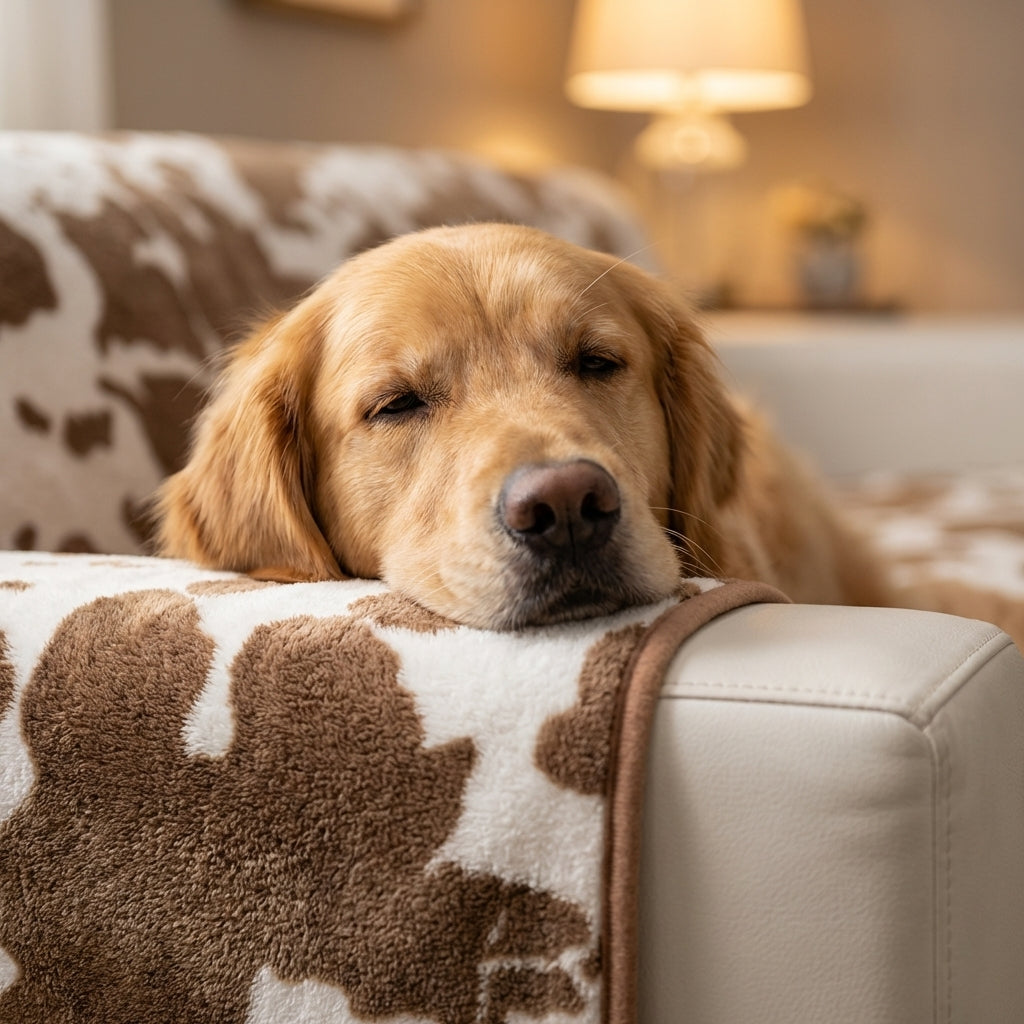 Cow Print Plush Pet Blanket | Non-Slip Backing | 2 Sizes