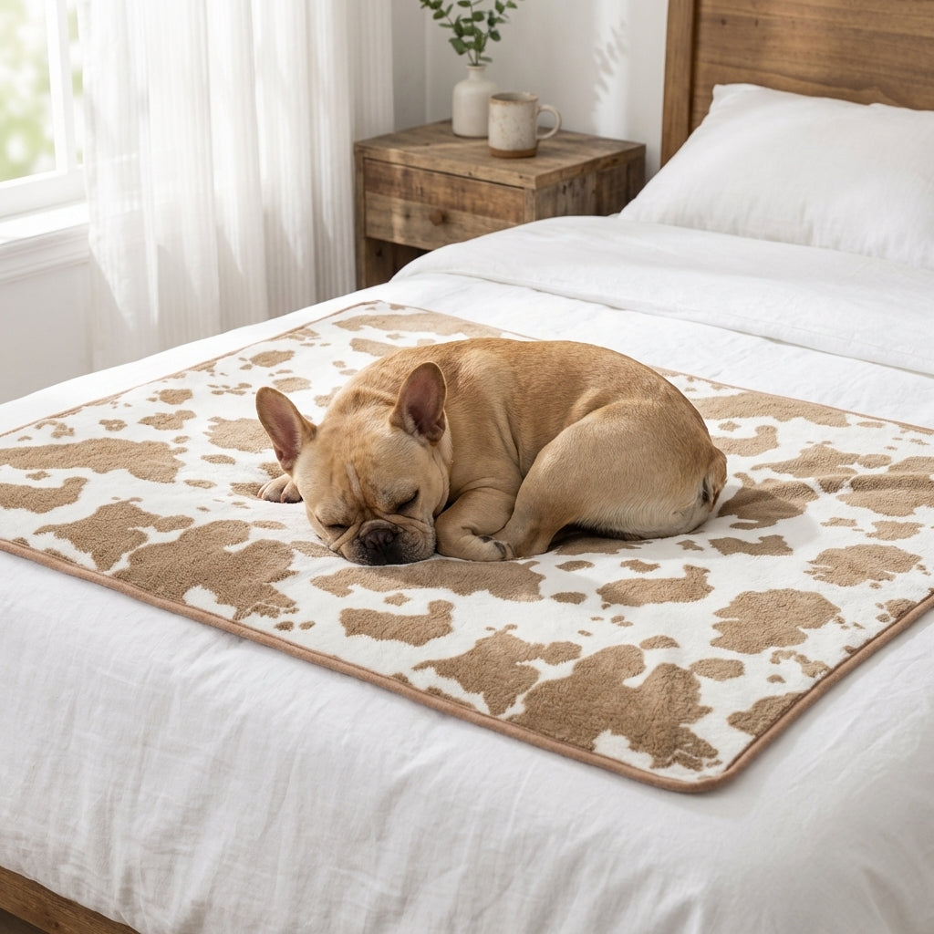 Cow Print Plush Pet Blanket | Non-Slip Backing | 2 Sizes
