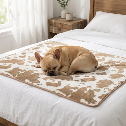 Cow Print Plush Pet Blanket | Non-Slip Backing | 2 Sizes