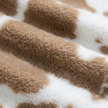 Cow Print Plush Pet Blanket | Non-Slip Backing | 2 Sizes