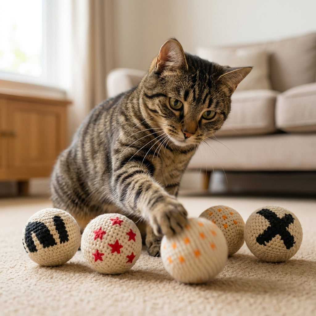 Crochet Yarn Balls for Cats | Hand-Knitted | Pack of 4