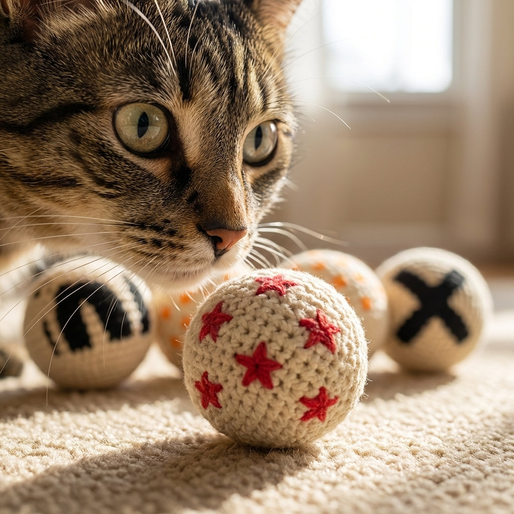 Crochet Yarn Balls for Cats | Hand-Knitted | Pack of 4